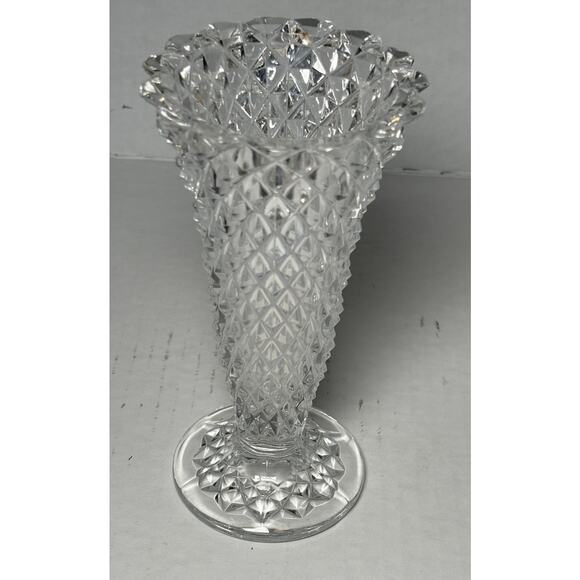 Vintage Diamond Point Trumpet Glass Vase 6.25" - Picture 8 of 14